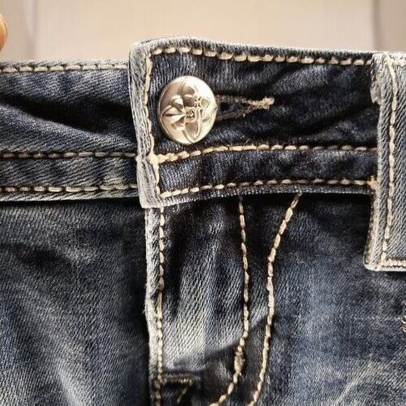 Miss Me Relaxed Bootcut Denim Jeans Blue Rhinestone Pockets Womens Size 26 - Picture 4 of 12